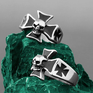 Bague Tête de Mort "Croix du Cavalier Sombre" - Argent Sterling 925