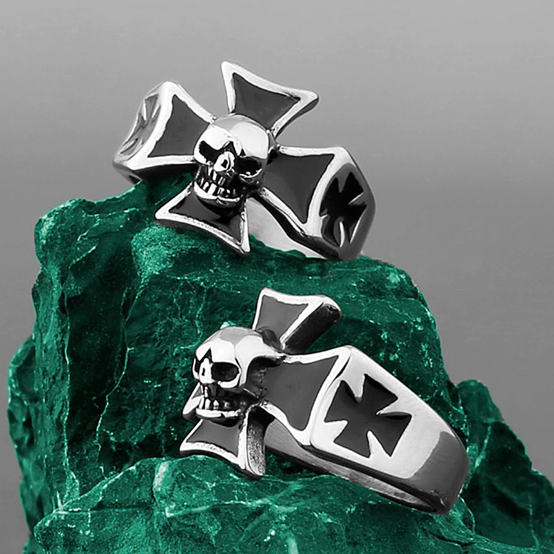 Bague Tête de Mort "Croix du Cavalier Sombre" - Argent Sterling 925