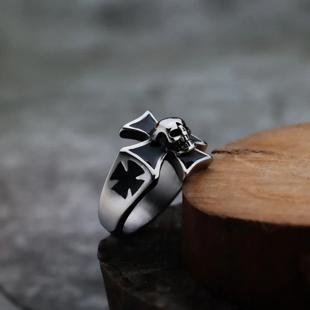 Bague Tête de Mort "Croix du Cavalier Sombre" - Argent Sterling 925