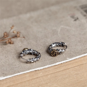 Vue de Face Boucles d’Oreilles Rock Goth "Roses Épineuses d’Argent" - Argent 925