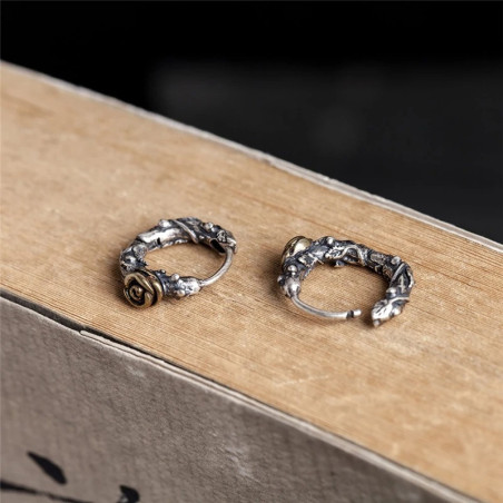 Boucles d’Oreilles Rock Goth "Roses Épineuses d’Argent" - Argent 925