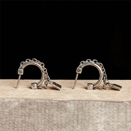 Avant Boucles d’Oreilles Goth Rock 'Chaînes du Verrou Sombre' – Argent 925