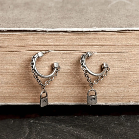 Boucles d’Oreilles Goth Rock 'Chaînes du Verrou Sombre' – Argent 925