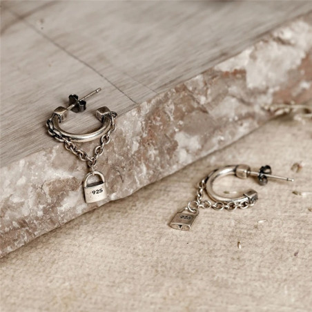 Boucles d’Oreilles Goth Rock 'Chaînes du Verrou Sombre' – Argent 925