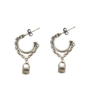 Vue générale Boucles d’Oreilles Goth Rock 'Chaînes du Verrou Sombre' – Argent 925