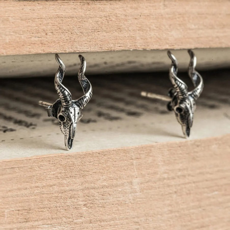 Avant Boucles d’Oreilles Tête de Mort Goth "Crâne du Béliers Infernaux" - Argent 925