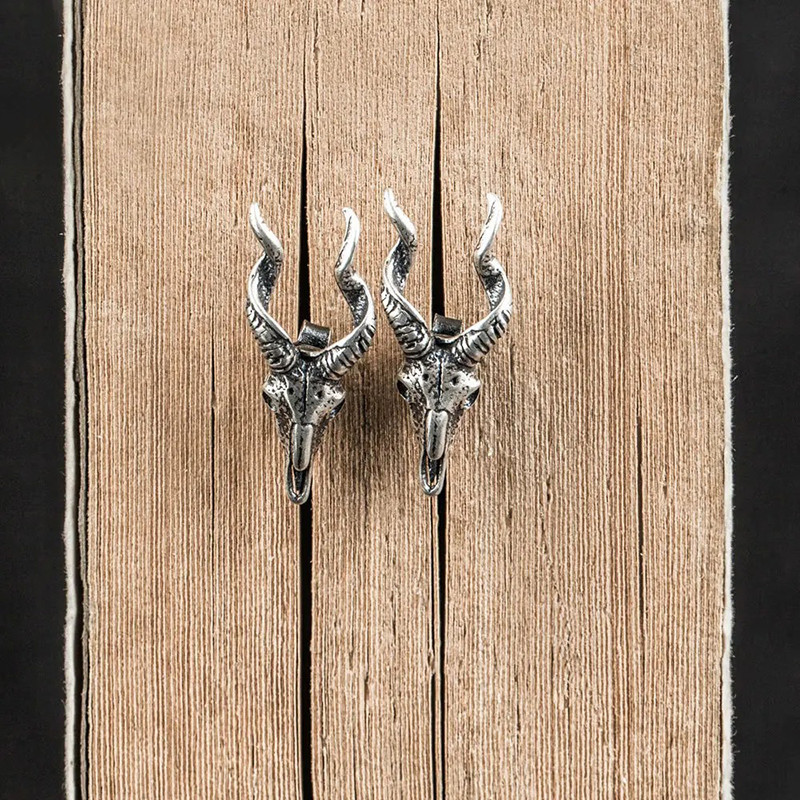 Boucles d’Oreilles Tête de Mort Goth "Crâne du Béliers Infernaux" - Argent 925