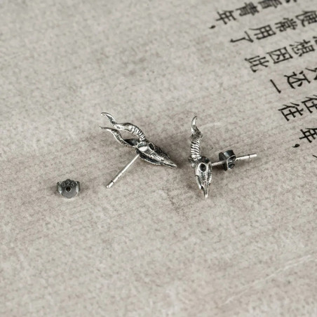 Boucles d’Oreilles Tête de Mort Goth "Crâne du Béliers Infernaux" - Argent 925