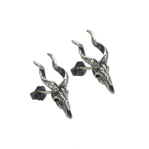Vue générale Boucles d’Oreilles Tête de Mort Goth "Crâne du Béliers Infernaux" - Argent 925