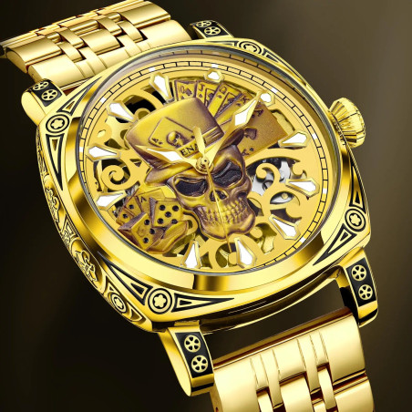 Montre Tête de Mort Automatique - Joueur du Destin Mécanique Couleur OR