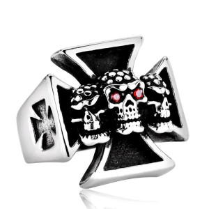 Vue générale Bague Tête de Mort "Croix des Trois Damnés"