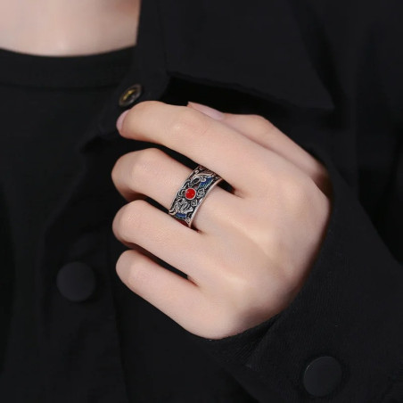 Vue Portée Bague Rock Dragon & Fenghuang (鳳凰) – Orbe de Feu Oriental