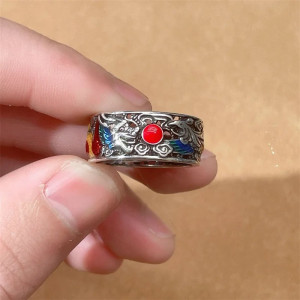 Avant Bague Rock Dragon & Fenghuang (鳳凰) – Orbe de Feu Oriental