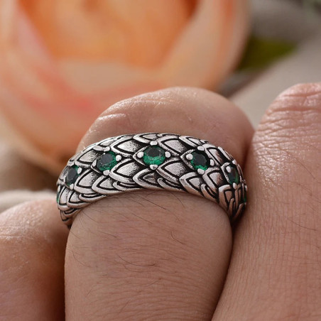 Vue Portée Bague Rock “Serpent Émeraude” - Argent 925