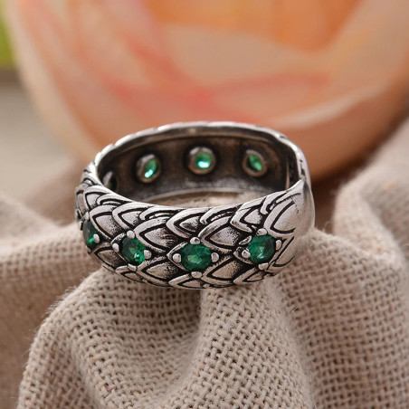 Vue de face Bague Rock “Serpent Émeraude” - Argent 925