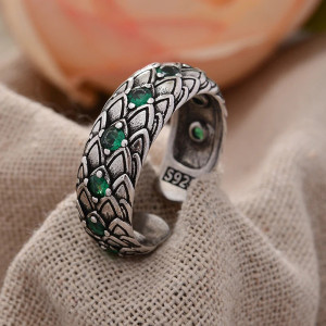Bague Rock “Serpent Émeraude” - Argent 925