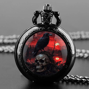 Montre à Gousset Gothique - Corbeau du Crépuscule Sanglant