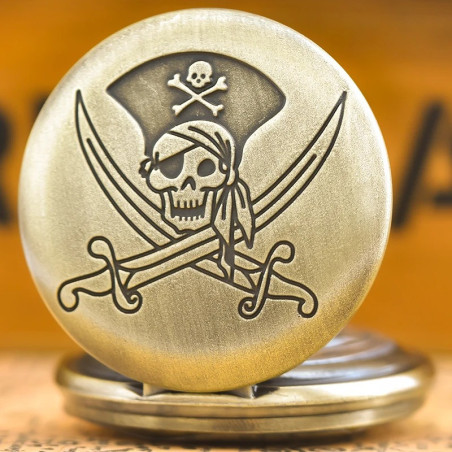 Avant Montre à Gousset Tête de Mort Emblème du Capitaine Pirate
