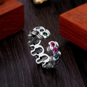 Vue Arrière  Bague Tête de Mort Ouverte Catacombes & Joyaux "La Couronne des Damnés" - Argent 925