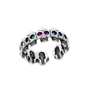 Vue générale Bague Tête de Mort Ouverte Catacombes & Joyaux "La Couronne des Damnés" - Argent 925