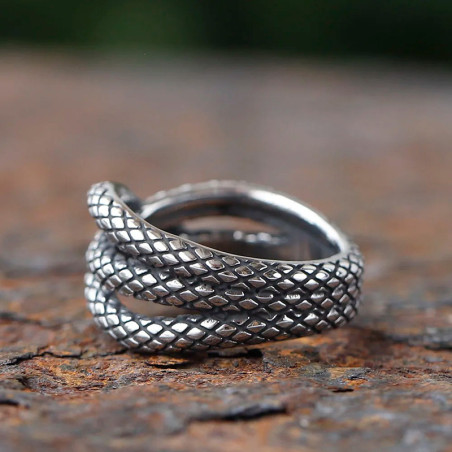 Vue Arrière Bague Rock Ajustable Reptiles & Tentations "Le Serpent d'Argent"