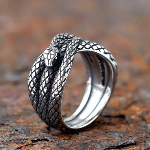 Vue de Face Bague Rock Ajustable Reptiles & Tentations "Le Serpent d'Argent"