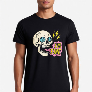 T-shirt Tête de Mort – "I'm Fine" Crâne Psychédélique