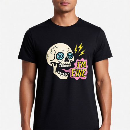 T-shirt Tête de Mort – "I'm Fine" Crâne Psychédélique