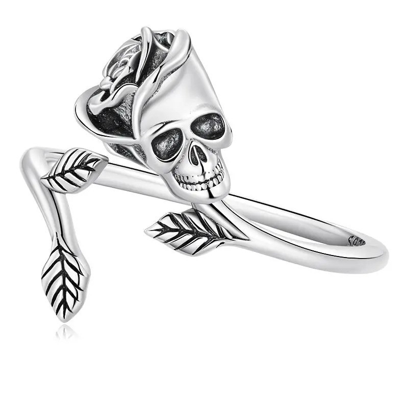 Bague Tête de Mort “Rose Noire du Repos Éternel”- Argent 925