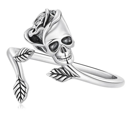 Bague Tête de Mort “Rose Noire du Repos Éternel”- Argent 925