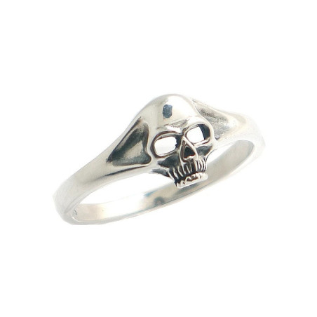 Vue de Face Bague Tête de Mort Minimaliste "Crâne Fin Sculpté -  Argent 925