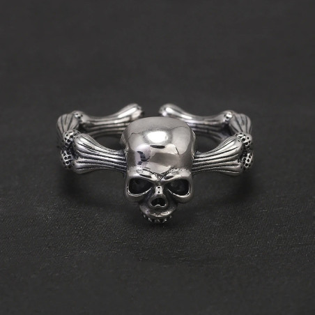 Avant Bague Tête de Mort « Os Entrelacés » -  Argent 925