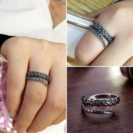 Vue Portée Bague Gothique "Tentacule des Abysses" - Argent 925