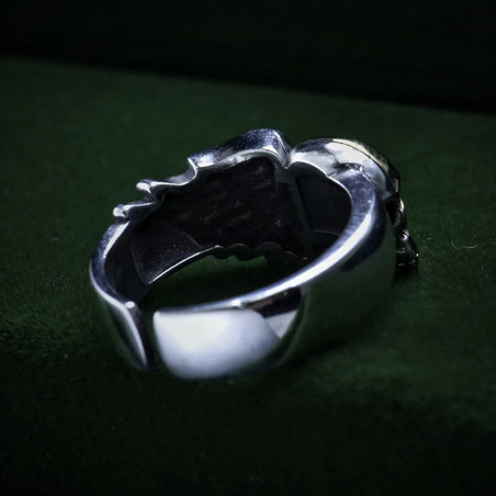 Vue Arrière Bague Tête de Mort “Ange Déchu de l'Ombre Doré” - Argent 925