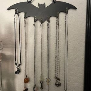 Vue générale Porte-Clés Mural Chauve-Souris & Porte-Bijoux Gothique - Organisateur 7 Crochets (29cm)