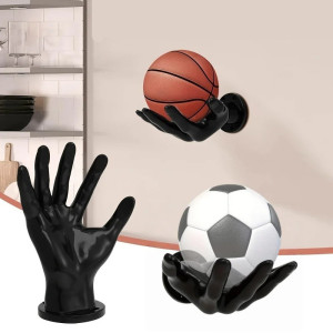 Avant Porte-Ballon Mural "Main Noire" - Support Rangement Basketball, Foot & Volley (21.5cm)