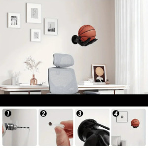 Porte-Ballon Mural "Main Noire" - Support Rangement Basketball, Foot & Volley (21.5cm)
