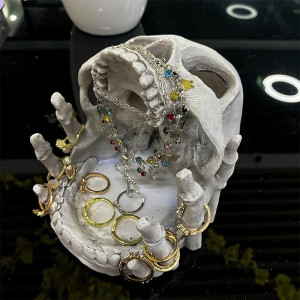 Porte-Bijoux Crâne & Mains de Squelette - Organisateur Bagues, Colliers & Vide-Poche Gothique