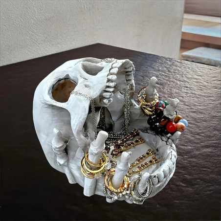 Avant Porte-Bijoux Crâne & Mains de Squelette - Organisateur Bagues, Colliers & Vide-Poche Gothique