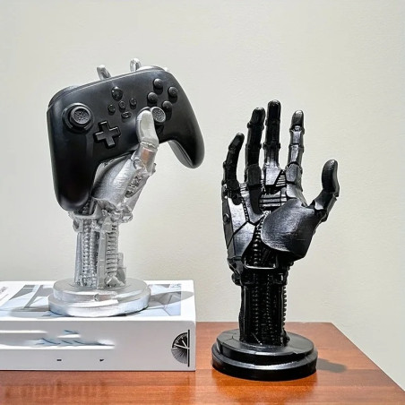 Vue de Face Support Manette & Casque "Main Cyborg" - Stand Gaming Universel (PS5, Xbox, Switch)