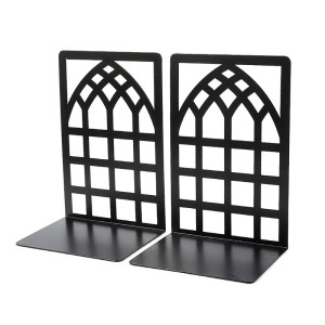 Serre-Livres Métal "Fenêtre Cathédrale" (Lot de 2) - Cale-Livres Lourd & Design Architectural  Couleur Noir
