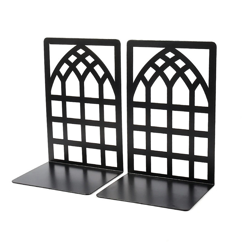 Serre-Livres Métal "Fenêtre Cathédrale" (Lot de 2) - Cale-Livres Lourd & Design Architectural  Couleur Noir