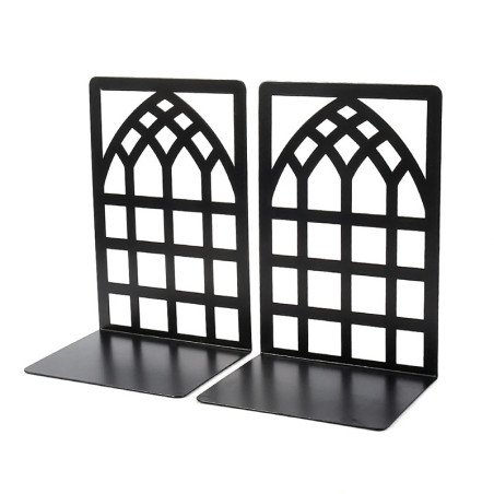 Serre-Livres Métal "Fenêtre Cathédrale" (Lot de 2) - Cale-Livres Lourd & Design Architectural  Couleur Noir