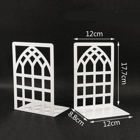 Serre-Livres Métal "Fenêtre Cathédrale" (Lot de 2) - Cale-Livres Lourd & Design Architectural  Couleur Blanc