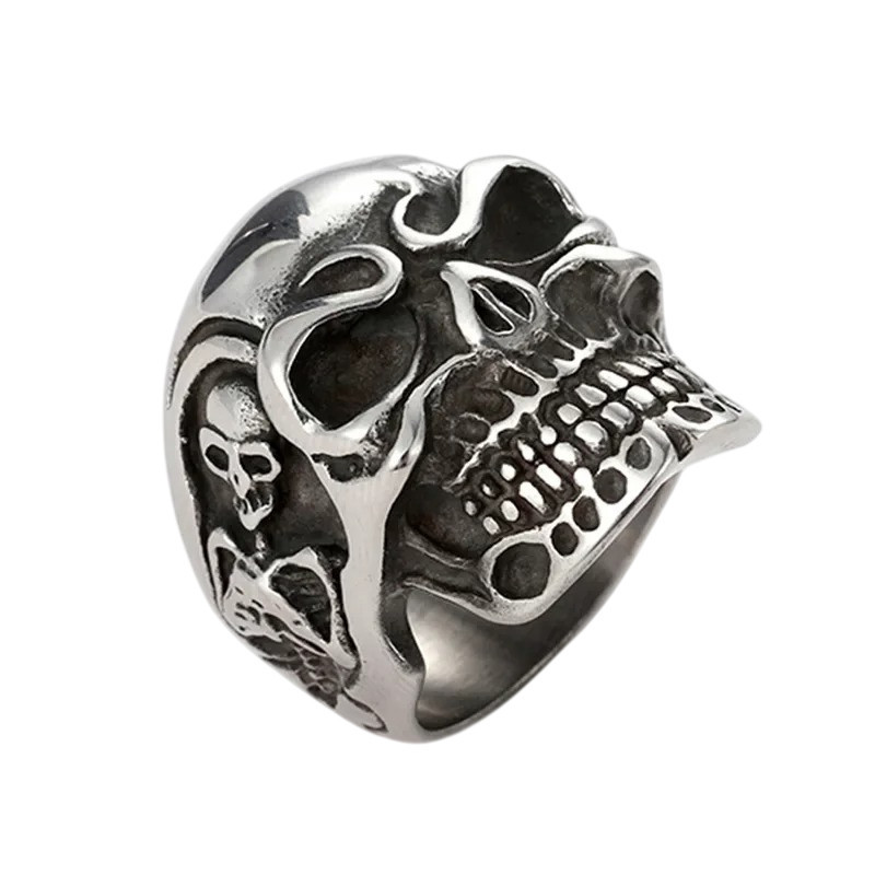 Bague Tête de Mort - Crâne Souverain aux Os Enlacés