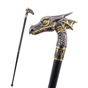 Canne Gothique Dragon  "Souverain des Flammes Dorées"