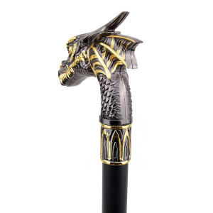 Vue Arrière Canne Gothique Dragon  "Souverain des Flammes Dorées"
