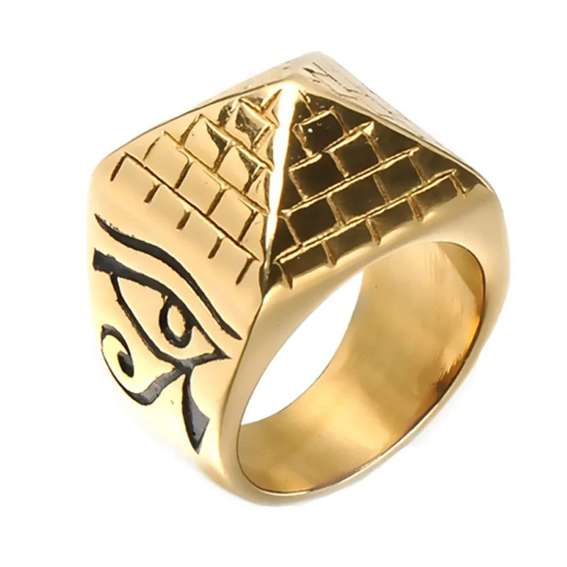 Bague Symbolique "Œil d’Horus Pyramide du Pouvoir" Couleur Or