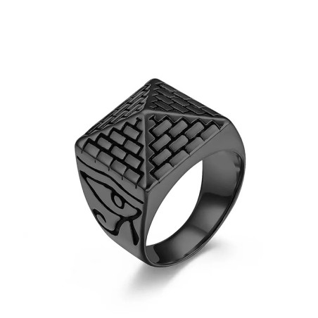 Bague Symbolique "Œil d’Horus Pyramide du Pouvoir" Couleur Noir