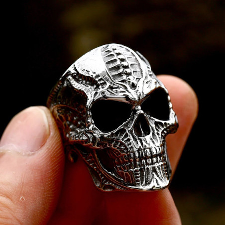 Bague Tête de Mort Biomécanique “Ossature Primordiale” en Argent 925